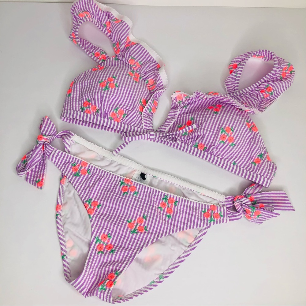 J. Crew Seer Sucker Bikini Swimsuit Top/L Bot/S